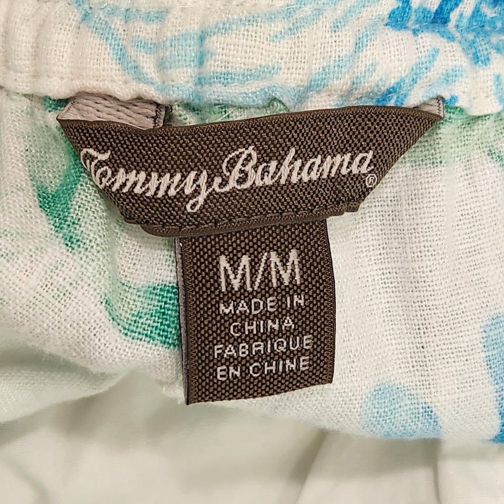 Tommy Bahama Womens M Linen Blend Floral Wide Leg Drawstring Pants Blue Green - Picture 3 of 10